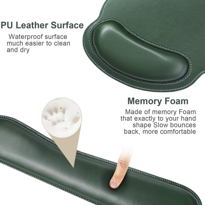 iVeze Ergonomic Mouse Pad Set Keyboard Wrist Rest Pad and Mousepads with Wrist Support,iVeze Pu Leather Memory Foam Lightweight Comfortable Mouse Pads for Home Office Efficient Working,Green - Image 4
